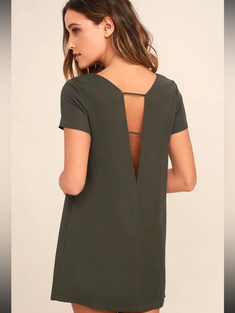 Lulus Women’s Olive Green Tencel Backless Shift Dress XS